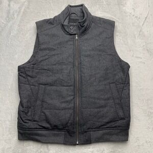 Banana Republic Mens Wool Quilted Vest‎ Dark Gray Full Zip Stand Collar Size XL